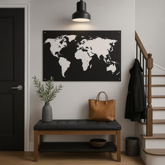 World | Minimalist Dünya Haritası Metal Duvar Tablosu