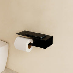 Korra | Raflı Modern Siyah Metal Tuvalet Kağıdı Tutucu