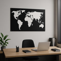 World | Minimalist Dünya Haritası Metal Duvar Tablosu