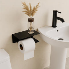 Korra | Raflı Modern Siyah Metal Tuvalet Kağıdı Tutucu