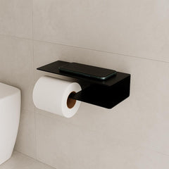 Korra | Raflı Modern Siyah Metal Tuvalet Kağıdı Tutucu