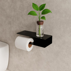 Korra | Raflı Modern Siyah Metal Tuvalet Kağıdı Tutucu